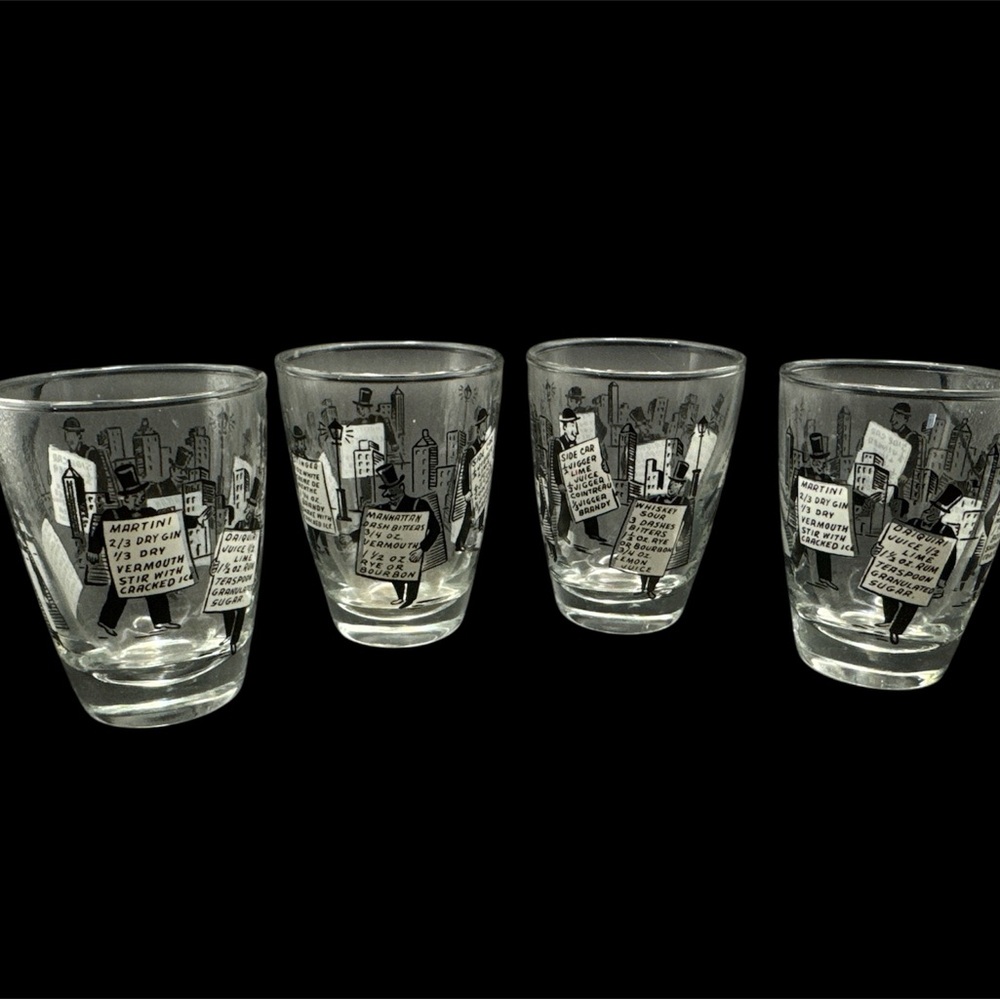 Vintage Libbey Sandwich Man set of Four MCM Cocktail Recipe Glasses MCM Barware